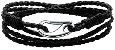 Viwind Lederarmband Damen Geflochtenes 19/20cm Leder armbänder for Damen Männer Multilayer Karabiner aus Edelstahl Manschette Wickelarmband Mit Geschenkbox (19cm, Schwarz)