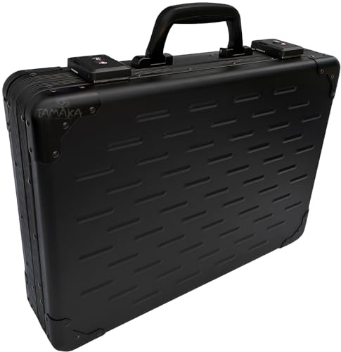 TAMAKA® Premium Solid Aluminium Executive Laptop Padded Briefcase Hard Metal Attache Case TSA Approved Combination Lock Carbon Black for Men Women - 12-17.5