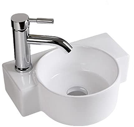 Badezimmer-Waschbecken, Badezimmer-Eckwaschbecken, wandhängendes Waschbecken, modernes weißes, wandmontiertes, kleines Garderobenwaschbecken, Keramik, inklusive Wasserhahn und Ablaufgefäß, Waschbeck