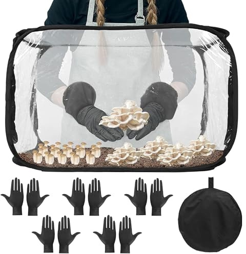 ohbien Mushroom Growing Still Air Box 32x20x20in, Pop Up Portable Mushroom Grow Tent Kit with 5 Pairs Gloves and Mushroom Grow Bags for Home Scientist Mushroom Growers