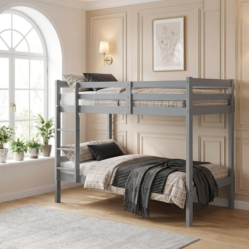 Panana Bunk Bed 3FT Wooden Bunky Sleeper Bed Single Double Bed For Kids, Children (Grey, 3ft Bunk bed)