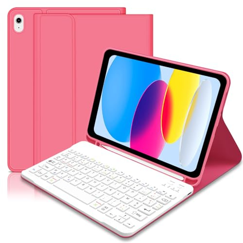 Coque Clavier pour iPad 10/11Ème Génération (10.9 Pouces 2022/11 Pouces A16 2025), AZERTY Layout Clavier Magnétique Ultra-Mince Détachable Bluetooth avec Porte Crayon pour iPad 11/10 Gén -Rose