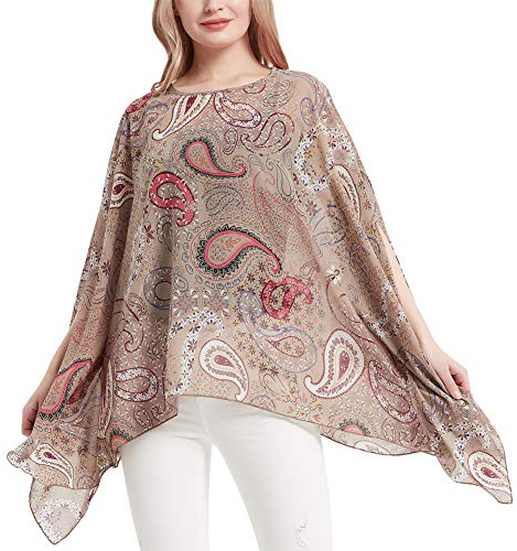 CuteSwan Womens Lagenlook Kaftan Batwing Sleeve Chiffon Blouse Bohemia Loose Floral Blouses Tunic