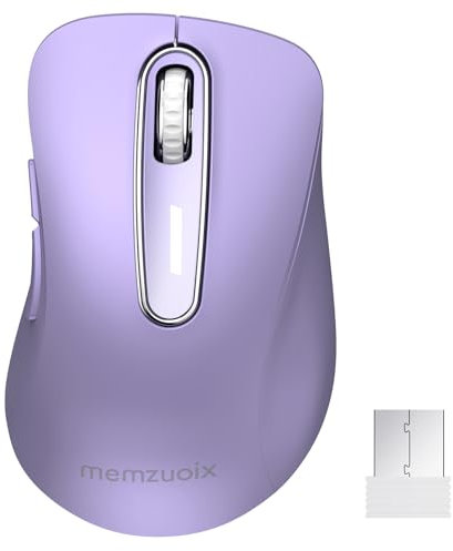 memzuoix Mouse Wireless 2.4GHz, Mouse Ottico Portatile 1400 DPI con Mini Ricevitore USB, 5 Tasti e Funzionamento a Batterie per Laptop, Desktop, MacBook - Lilla