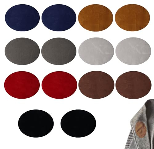 14 Stück Flicken zum Aufbügeln, 11×14cm Oval Ellbogen Wildleder Aufnäher, Flicken Selbstklebend Kleidung Kleidungsstücke Innen Außen, Aufbügelflicken für Jacken,Taschen, Hosen (Mehrfarbig)