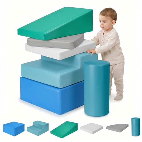 JungleDove Juego de 6 Bloques de Espuma para Niños: Cuero PU Bloques Psicomotricidad Infantil - Set de Cilindro para Interior Infantil Juego de Trepar y Gatear Regalo para Bebés