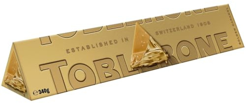 Toblerone Golden Milk Chocolate, Honey and Almond Nougat Large Gift Bar, Made with Swiss Milk, Perfect for Gifting or Sharing 340 g (Pack of 1)