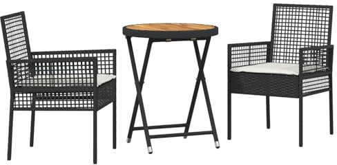 vidaXL Ensemble Bistro de Jardin 3 pc Noir polyrotin