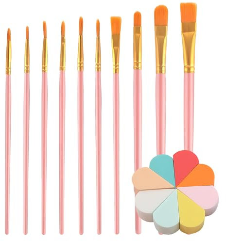 Lot de 2 pinceaux de maquillage pour enfants avec 10 pinceaux et 8 éponges, idéal pour le maquillage de théâtre, le maquillage des enfants et le carnaval, facile à nettoyer et doux pour la peau