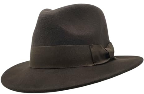 ROYALWORTH Handmade Crushable Felt Fedora Hat – 100% Wool | Elegant Gents Hat with Wide Band (UK, Numeric, 7 1/4, Brown)