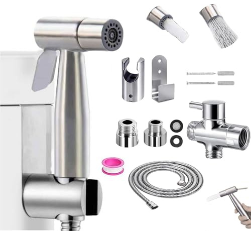 Vaporisateur de Toilette Douchette à Main Bidet en Acier Inoxydable - Pulvérisateur à double mode avec conception à double interrupteur,avec Vanne 3 voies (1/2-3/8) parfait pour Hygiène personnelle,