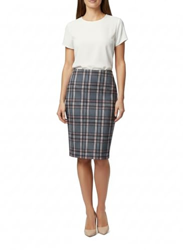 INSAFIANS Women’s Knee-Length Pencil Skirt Elasticated Waist Casual Tartan Midi Skirt (Tartan Gry LAD 16)