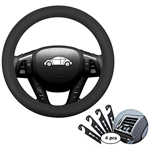 CNYMANY Silikon Auto Lenkradhülle Lenkrad Abdeckung Lenkradbezug 13 -15 / 33-38cm, mit 4 Stück Entlüftungshaken - Schwarz