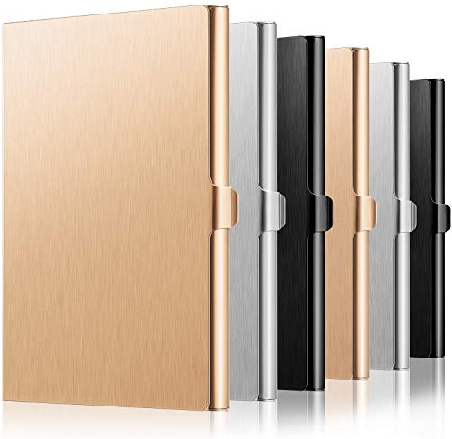 Leinuosen 6 Pcs Metal Business Card Holder Aluminum Business Card Case Flip Cover Slim Purse Pocket for Men Women Stainless Steel Wallet Credit Name Case for Office(2 Black, 2 Silver, 2 Rose Gold)