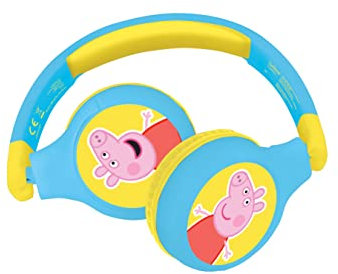 Lexibook - Peppa Pig - 2-in-1-Audio-Kopfhörer mit Bluetooth und Kabel, Stereo, drahtlos, verkabelt, begrenzter Klang, zusammenklappbar, verstellbar, wiederaufladbarer Akku, gelb/blau, HPBT010PP