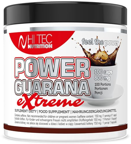 Power Guarana Extreme – 100 Kapseln - Guarana + Koffein Energy-Booster für Training, Fokus & Fettstoffwechsel - Hi Tec Nutrition