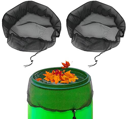 YunBey 2 Stück Regentonnen Netz mit Kordelzug Verstellbar Schwarzes Nylon Regentonnen Abdeckung NetzVerhindern Sie Eine Kontamination Durch Blätter Insekten und Mül (80cm)