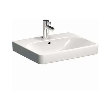 VBChome Aufsatzwaschbecken 60x48 cm Weiß Aufsatzwaschbecken mit Loch mit Überlauf ein Waschbecken zum Einbau mit Unterschrank unter dem Waschbecken Modern Einfache Montage