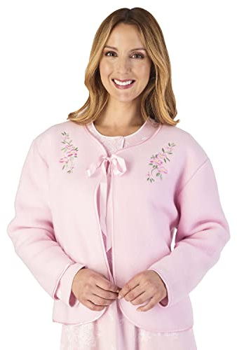 Slenderella Veste de lit en polaire brodée avec ruban à nouer 61 cm, rose, L