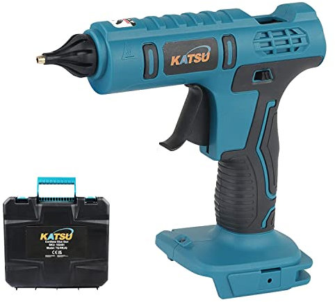 Pistola de Pegamento Caliente a Batería KATSU FIT-BAT 21V con 25 Barras de Pegamento de 11mm x 200mm, en Estuche de Plástico, sin Batería ni Cargador 102461