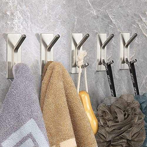 GlazieVault Self Adhesive Hooks 5 Packs | Coat Hooks Wall Mounted | Sticky Waterproof Heavy Duty Stick on Wall Hoooks for Door