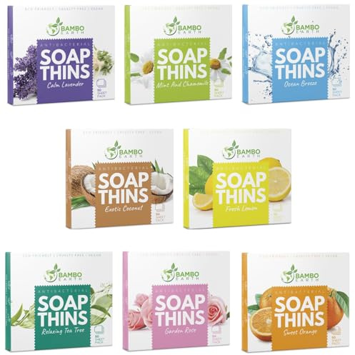 400 Sheets Antibacterial Paper Soap Strips For Hand Washing - 8 Pack Portable Disinfecting Pocket Travel Soap Thins Dissolvable & Disposable Camping Mini Size Dry SoapSheets For Hands (Variety 8x50)