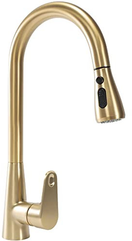 Rea Küchenarmatur ausziehbar MILD BRUSH GOLD Wasserhahn Küche aus Messing 360° Drehung Armatur Küchenspüle Mischbatterie Spültischarmatur (Gebürstetes Gold)