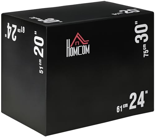 HOMCOM Caja Pliométrica 3 en 1 con Cremallera Caja de Salto con 3 Alturas Diferentes Entrenamiento de Fuerza en Casa Oficina Gimnasia Carga 120 kg 75x51x61 cm Negro