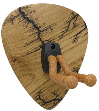 ROCK THE WALL Unikat - Gitarren Wandhalter - Gitarrenwandhalterung Eiche mit Lichtenberg Gravur 23,5x23,5cm - Gitarrenhalter Kork Modell DARK LINES FIVE