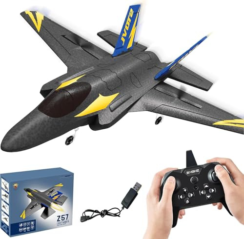 BEZGAR 4 Channel RC Plane F35 Fighter Jet, 6-axis Gyro Remote Control Airplane Ready to Fly with 2 Batteries, Easy Control for Beginners Toys with LED Navigation Lights for Adults Kids Boys