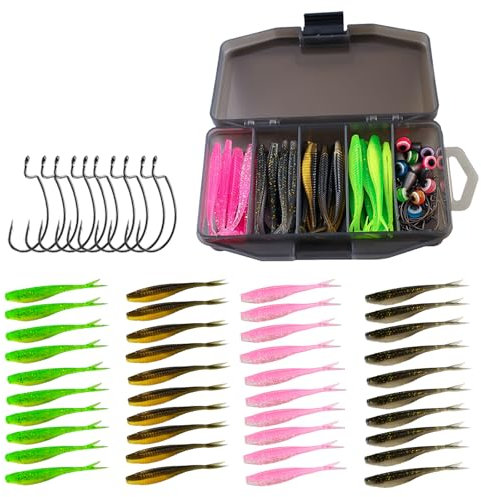 QTTRPCU 66 Stück Gummiköder Forelle, Forellenköder für Forelle Hecht Barsch Zander, Kunstköder Angelzubehör mit Jigköpfe