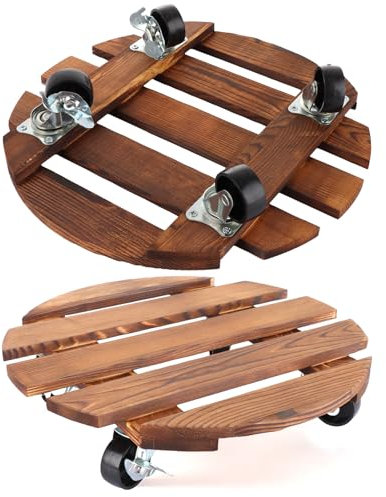 ASelected 2 Pack 12 Inch Plant Caddy, Wooden Plant Stand with Wheels, Plant Pot Trolley with Metal Lockable Caster Wheels Heavy Duty Rolling Plant Stand