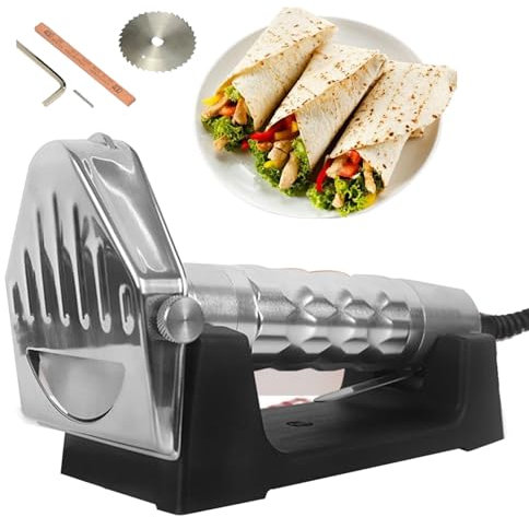 Coltello Elettrico Shawarma, Affettatrice Kebab Commerciale da 80 W Fornita con Due Lame e Pietra per Affilare, Taglierina Elettrica Giroscopica a Spessore Regolabile da 0-8 Mm per Tagliare Agnello