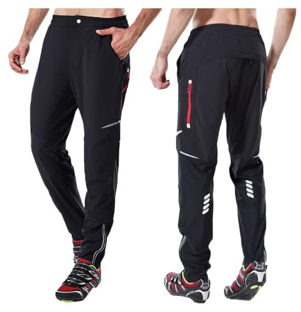 VeloZenith Pantaloni Invernali Uomo MTB, Antivento Impermeabili, Imbottiti Termici per MTB Ciclismo Campeggio Pesca (Nero, XXL)
