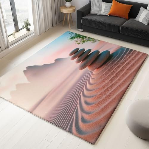 Generisch Teppiche Wohnzimmer 120 x 170 cm Kurzflor-Carpet mit Rutschfester Rückseite, Sand Stein Schlafzimmer Pflegeleicht Extra Weich Flauschig Teppich Waschbar Esszimmer Küche Büro Altrosa
