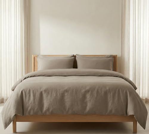 The Tangerine Store Set Copripiumino - Biancheria da Letto in Miscela di Lino e Cotone, Traspirante, Prelavata e Anallergica - Beige Naturale, King (Standard Americano) (259 cm x 229 cm)