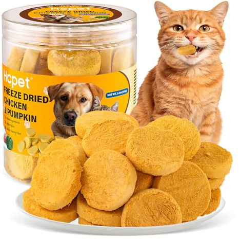 Friandises Lyophilisées au Poulet & Citrouille pour Chiens & Chats, 100g Ingrédients Frais Naturels, Riches en Protéines Snacks Lyophilisés Récompenses d'Éducation