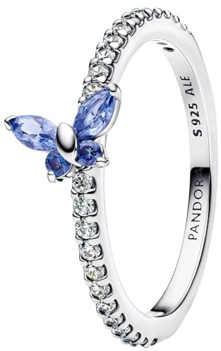 Pandora Anillo de Plata para Mujer, diseño de Mariposa, Color Azul 194269C01, 52/16,6, Plata de, Cristal Circonia cúbica