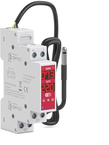 Feeshoppher Display digitale programmabile DIN Rail Termostato con sensore sonda Smart Temperatura e Umidità Controllo tramite app o App, Interruttore relè per domotica,