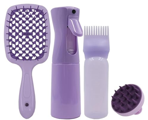 Fahibin 4 applicateurs d'huile capillaire, vaporisateur pour cheveux, brosse de massage du cuir chevelu, brosse à cheveux