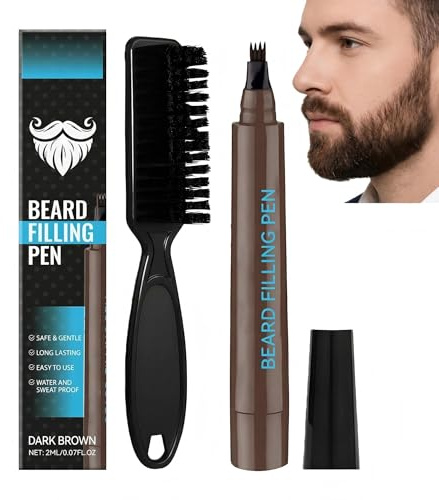 Set di penne stilografiche per barba, con spazzola per barba, Beard Pencil Filler for Men with Bristle Beard Brush, Matita per barba, Beard Pencil Filler For Men per baffi e sopracciglia