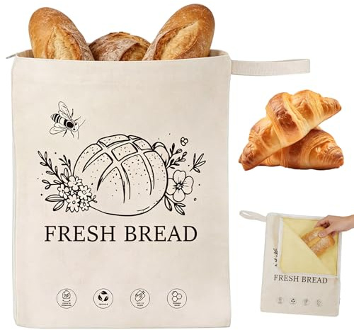 LETTERASHQP Sacchetti per il pane riutilizzabili in cera d'api, grandi 42 x 33 cm, con rivestimento in cera d'api naturale, per la conservazione del pane, pane fatto in casa e pasta acida