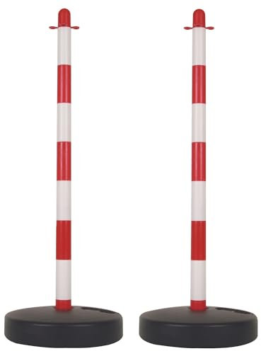 Perel Set avec poteaux de balisage en PVC, avec pied à lester, chaîne non incluse, délimitation temporaire, pour événements, espaces publics, rouge/blanc, 2 pièces