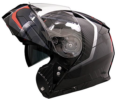 Leopard LEO-888 GRAPHIC DVS Flip up Front Helmet Motorcycle Motorbike Helmet with DOUBLE SUN VISOR (Red/Grey/Black XS)