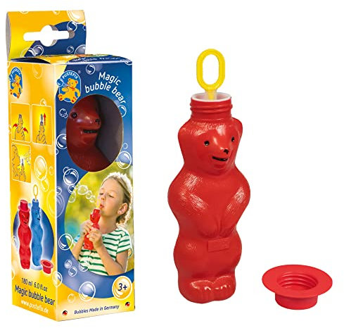 PUSTEFIX Zauberbär Rot I 180 ml Seifenblasenwasser I Bubbles Made in Germany I Seifenblasen Spielzeug für Kindergeburtstag, Hochzeit, Sommerparty & als Gastgeschenk I Spaß für Kinder & Erwachsene