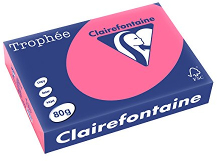 Clairefontaine 1771C - Box of 5 Reams of Printer Paper/Copier Paper Trophee, Intense Colours, DIN A4, 80 g, 500 Sheets x 5, Fuchsia, 1 Box