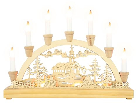 The Christmas Workshop 70780 Wooden Illuminated Candle Bridge / 7 Warm White Candles/Indoor Christmas Decoration/Battery Operated / 36cm x 27.5cm x 5.5cm