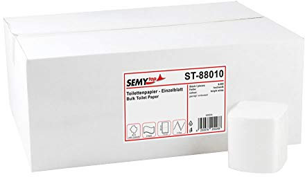 SemyTop Einzelblatt - Toilettenpapier, 9000 Blatt, 2 lagig hochweiß/Zellstoff 10 x 22 cm, 1er Pack (1 x 1 Stück)