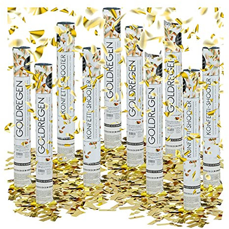 Relaxdays 10 x Party Popper 40 cm im Konfettikanonen Set, Konfetti Bombe, Hochzeit und Geburtstag, 6-8 m Effekthöhe, Gold metallic