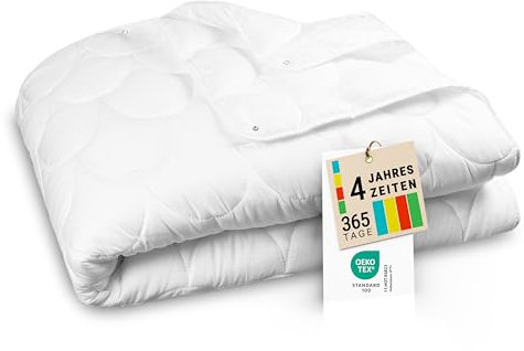 ZOLLNER 4-Jahreszeiten Bettdecke - für Sommer und Winter - aus 2 zusammengeknöpften Decken - waschbar bis 60 °C - 155x220 cm - Hotelqualität - Oeko Tex Zertifiziert